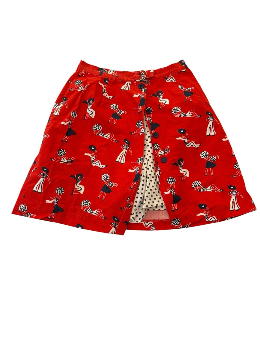 vintage skort size XS small 24 French print polka dot 6 Red Printed A-Line Skirt